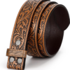 Vintage-Style Embossed Floral PU Leather Belt – Western/Workwear Style with Interchangeable Buckle