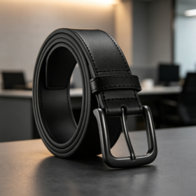Matte Black Business Belt with Gunmetal-Tone Pin Buckle