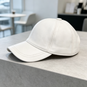Minimalist Solid White Soft-Leather Baseball Cap – Versatile, Clean-Look Leather Cap for Women