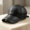 Black Hand-Woven Stitched Leather Baseball Cap