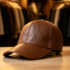 Tan Baseball Cap in Naturally Crinkled Leather