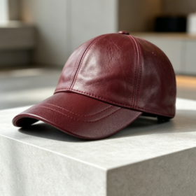 Vintage-Style Matte Burgundy Leather Baseball Cap