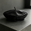 Minimalist Black Leather Beret with Top Tab