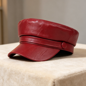 Vintage-Style Burgundy Leather Sailor Cap