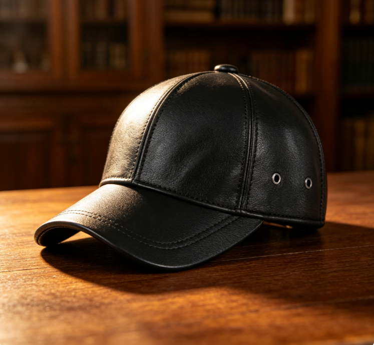 Classic Smooth Genuine Leather Baseball Cap – Men’s Vintage Soft-Top Casual Leather Hat - Image 2