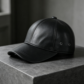 Classic Smooth Genuine Leather Baseball Cap – Men’s Vintage Soft-Top Casual Leather Hat