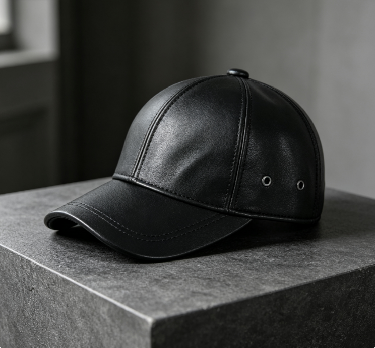 Classic Smooth Genuine Leather Baseball Cap – Men’s Vintage Soft-Top Casual Leather Hat