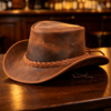 Distressed Brown Leather Cowboy Hat