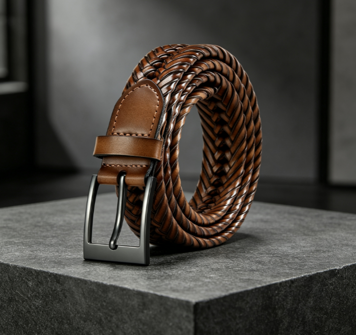 Hand-Woven Brown Pin-Buckle Leather Belt - Image 2