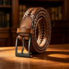 Hand-Woven Brown Pin-Buckle Leather Belt