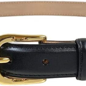 Full-Grain Cowhide Dress Belt with Solid Brass Gold-Tone Buckle