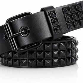 Unisex Punk-Style Leather Belt with Metal Pyramid Studs