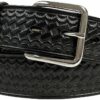 Practical Utility-Style Basket-Weave Embossed Full-Grain Leather Belt Strap