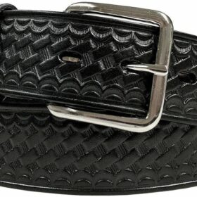 Practical Utility-Style Basket-Weave Embossed Full-Grain Leather Belt Strap